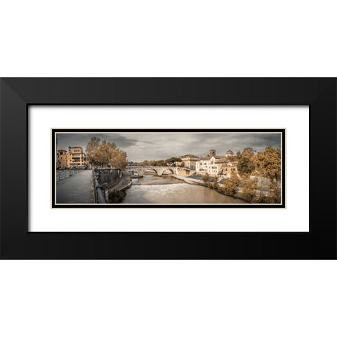 Tiber river through the city of Rome, Italy Black Modern Wood Framed Art Print with Double Matting by Frank, Assaf