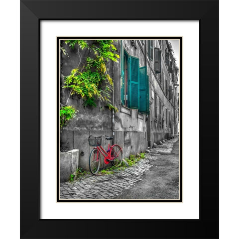 Bicycle outside old building, Rome, Italy Black Modern Wood Framed Art Print with Double Matting by Frank, Assaf