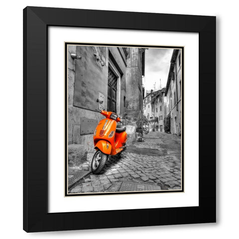 Scooter parked in narrow street of Rome, Italy Black Modern Wood Framed Art Print with Double Matting by Frank, Assaf
