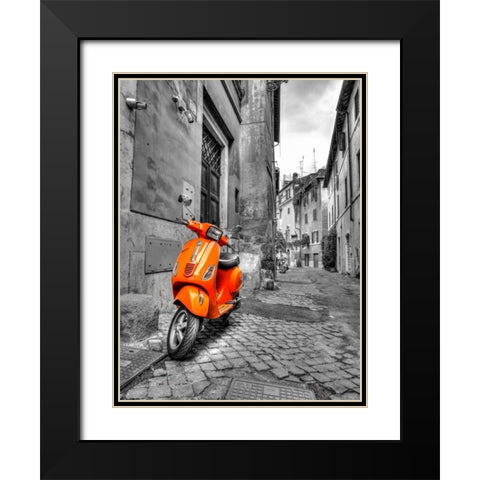 Scooter parked in narrow street of Rome, Italy Black Modern Wood Framed Art Print with Double Matting by Frank, Assaf