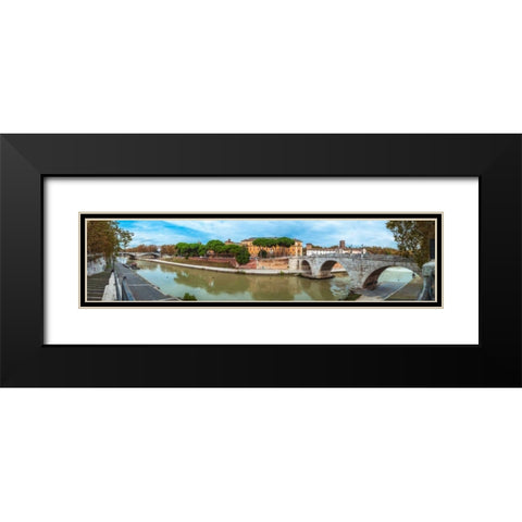 Tiber river through the city of Rome, Italy Black Modern Wood Framed Art Print with Double Matting by Frank, Assaf