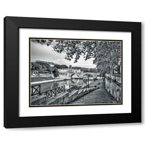 Tiber river through the city of Rome, Italy Black Modern Wood Framed Art Print with Double Matting by Frank, Assaf