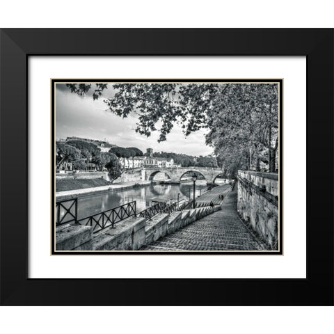 Tiber river through the city of Rome, Italy Black Modern Wood Framed Art Print with Double Matting by Frank, Assaf