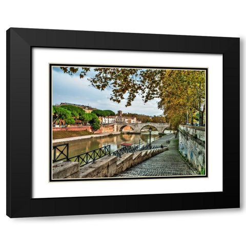 Tiber river through the city of Rome, Italy Black Modern Wood Framed Art Print with Double Matting by Frank, Assaf