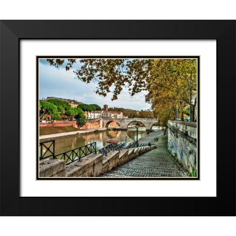 Tiber river through the city of Rome, Italy Black Modern Wood Framed Art Print with Double Matting by Frank, Assaf