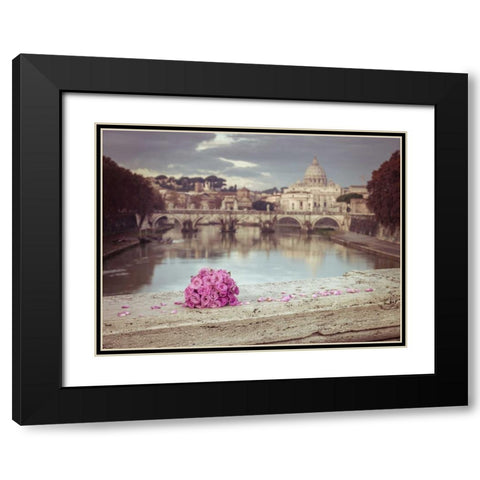 Bunch of roses on bridge with Basilica di San Pietro in Vatican, Rome, Italy Black Modern Wood Framed Art Print with Double Matting by Frank, Assaf