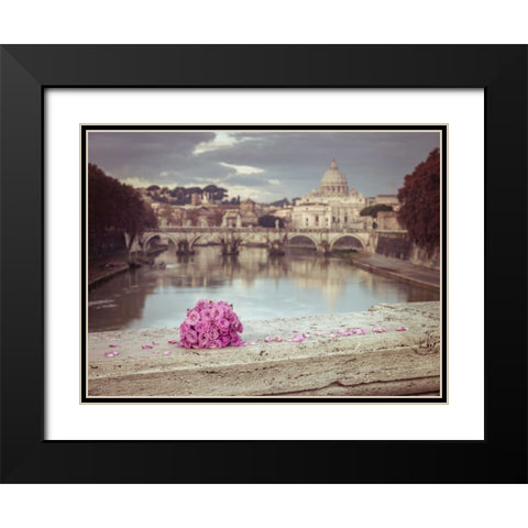 Bunch of roses on bridge with Basilica di San Pietro in Vatican, Rome, Italy Black Modern Wood Framed Art Print with Double Matting by Frank, Assaf