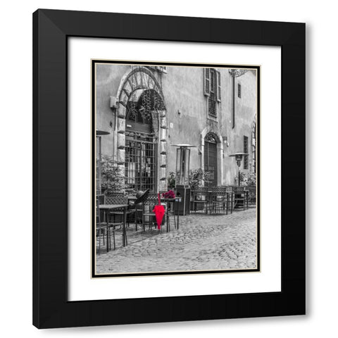 Red umbrella with female hat and bunch of roses on cafe table, Rome, Italy Black Modern Wood Framed Art Print with Double Matting by Frank, Assaf