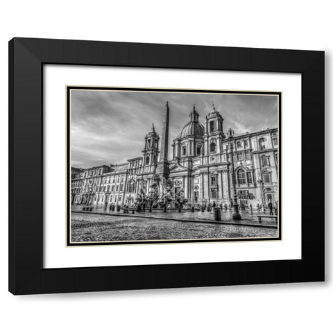 Piazza Navona and Fountain of Neptune. Rome, Italy Black Modern Wood Framed Art Print with Double Matting by Frank, Assaf