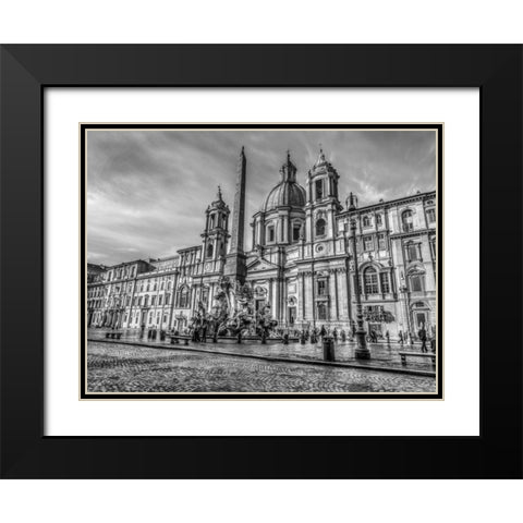 Piazza Navona and Fountain of Neptune. Rome, Italy Black Modern Wood Framed Art Print with Double Matting by Frank, Assaf