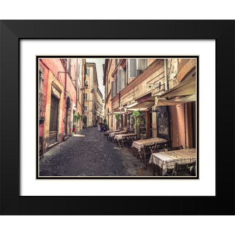 Street cafe in Rome Black Modern Wood Framed Art Print with Double Matting by Frank, Assaf