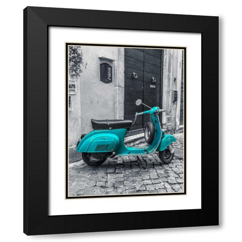 Old scooter on narrow street of Rome Black Modern Wood Framed Art Print with Double Matting by Frank, Assaf