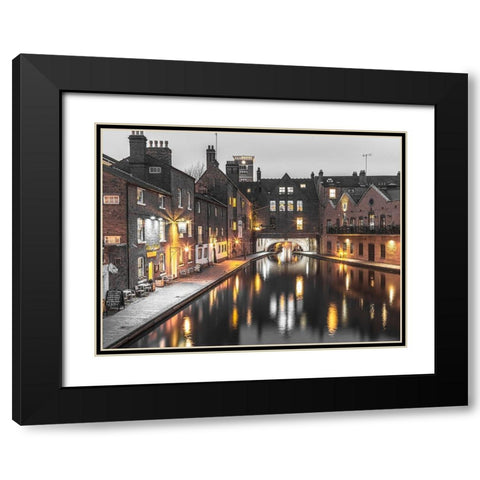 View of Gas street basin at evening in Birmingham, UK Black Modern Wood Framed Art Print with Double Matting by Frank, Assaf