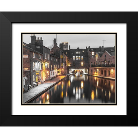 View of Gas street basin at evening in Birmingham, UK Black Modern Wood Framed Art Print with Double Matting by Frank, Assaf