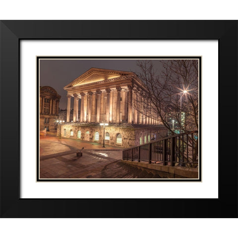 Famous Chamberlain square during night, Birmingham, UK Black Modern Wood Framed Art Print with Double Matting by Frank, Assaf