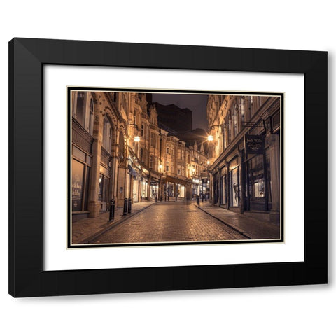 View of Cannon street at night, Birmingham, UK Black Modern Wood Framed Art Print with Double Matting by Frank, Assaf