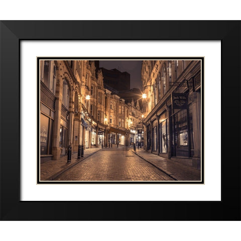 View of Cannon street at night, Birmingham, UK Black Modern Wood Framed Art Print with Double Matting by Frank, Assaf