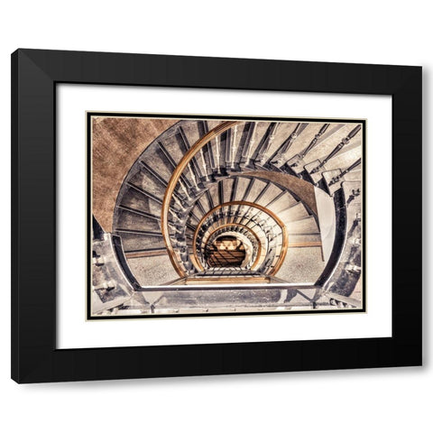 Spiral staircase from above in a building-Birmingham-UK Black Modern Wood Framed Art Print with Double Matting by Frank, Assaf