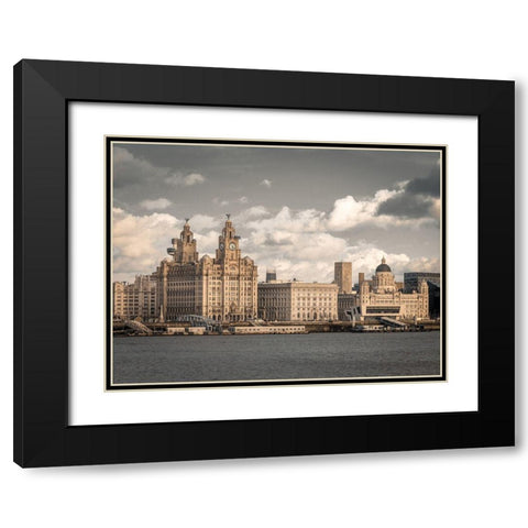 Liverpool skyline across the River Mersey, UK Black Modern Wood Framed Art Print with Double Matting by Frank, Assaf