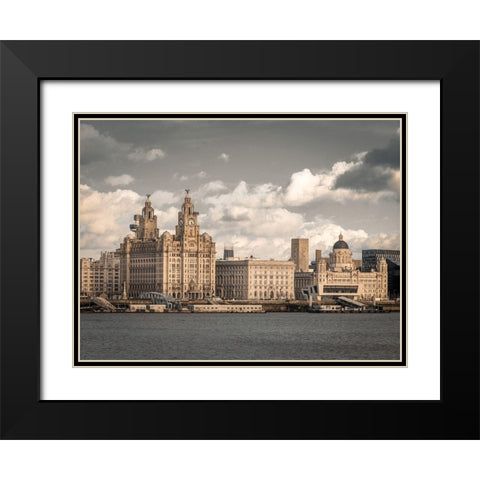 Liverpool skyline across the River Mersey, UK Black Modern Wood Framed Art Print with Double Matting by Frank, Assaf