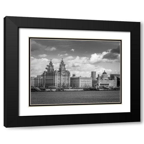 Liverpool city skyline across the River Mersey, UK, FTBR-1870 Black Modern Wood Framed Art Print with Double Matting by Frank, Assaf