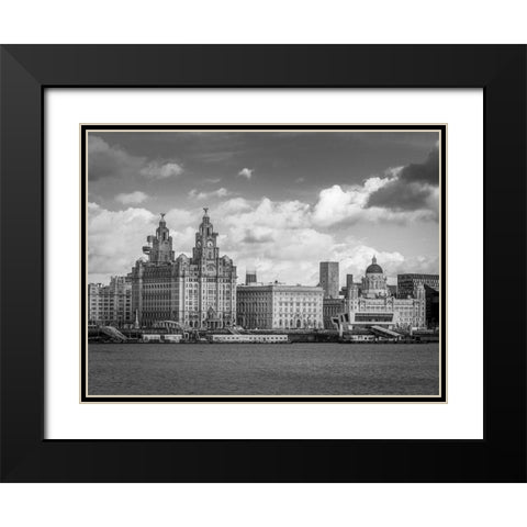 Liverpool city skyline across the River Mersey, UK, FTBR-1870 Black Modern Wood Framed Art Print with Double Matting by Frank, Assaf