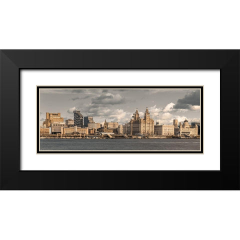 Liverpool skyline across the River Mersey, UK Black Modern Wood Framed Art Print with Double Matting by Frank, Assaf