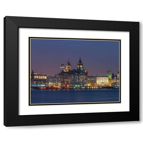 Liverpool city skyline across the River Mersey, UK,FTBR-1871 Black Modern Wood Framed Art Print with Double Matting by Frank, Assaf