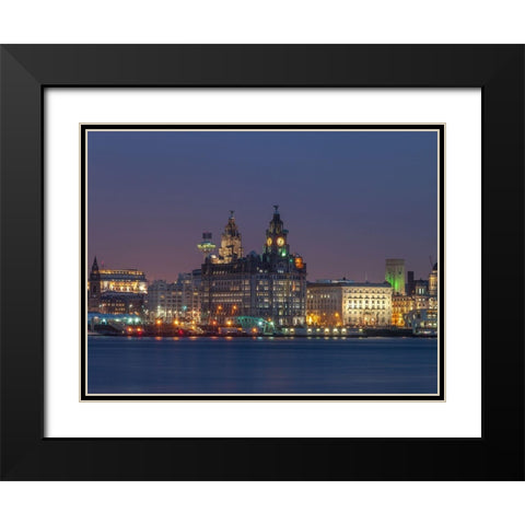 Liverpool city skyline across the River Mersey, UK,FTBR-1871 Black Modern Wood Framed Art Print with Double Matting by Frank, Assaf