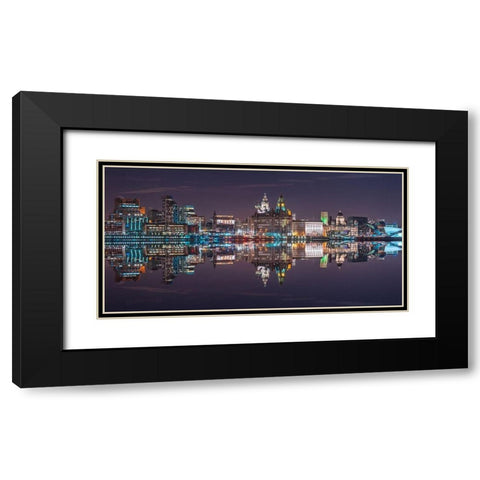 Liverpool city skyline across the River Mersey, UK, FTBR-1872 Black Modern Wood Framed Art Print with Double Matting by Frank, Assaf