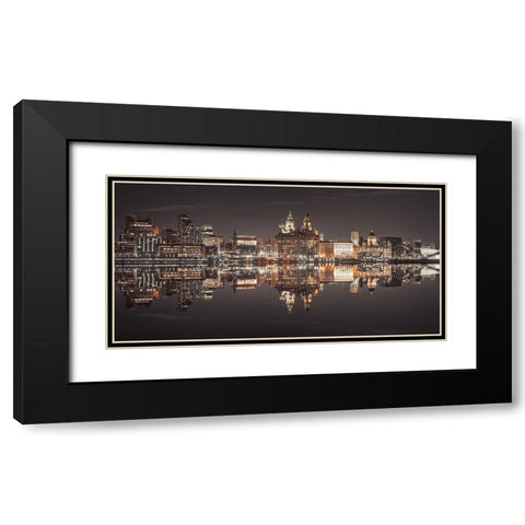 Liverpool skyline across the River Mersey, UK Black Modern Wood Framed Art Print with Double Matting by Frank, Assaf