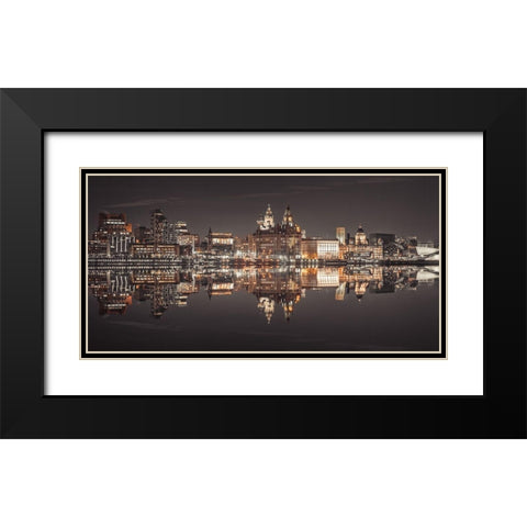 Liverpool skyline across the River Mersey, UK Black Modern Wood Framed Art Print with Double Matting by Frank, Assaf