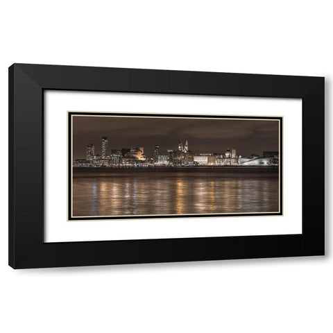 Liverpool city skyline across the River Mersey, UK,FTBR-1873 Black Modern Wood Framed Art Print with Double Matting by Frank, Assaf