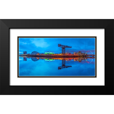 View along the river Clyde at night, Glasgow Black Modern Wood Framed Art Print with Double Matting by Frank, Assaf