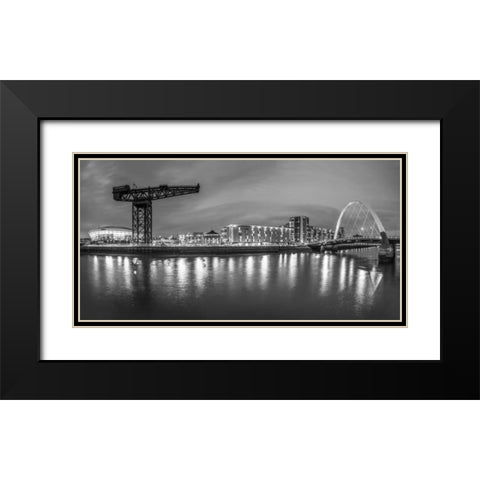 View along the river Clyde at night, Glasgow Black Modern Wood Framed Art Print with Double Matting by Frank, Assaf