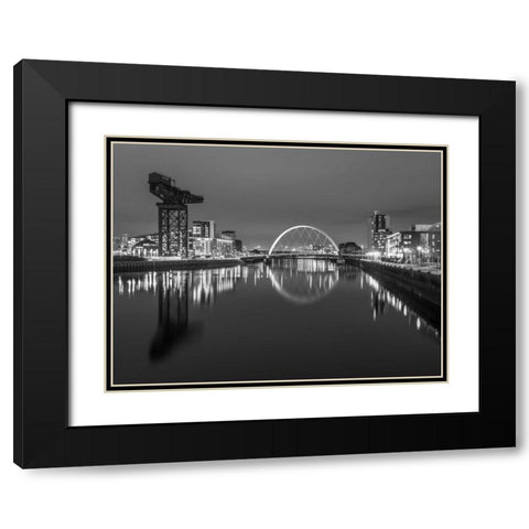 View along the river Clyde at night, Glasgow, FTBR-1806 Black Modern Wood Framed Art Print with Double Matting by Frank, Assaf