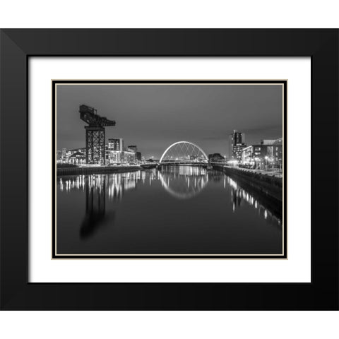 View along the river Clyde at night, Glasgow, FTBR-1806 Black Modern Wood Framed Art Print with Double Matting by Frank, Assaf