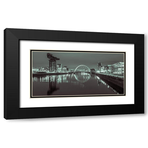View along the river Clyde at night, Glasgow, FTBR-1901 Black Modern Wood Framed Art Print with Double Matting by Frank, Assaf