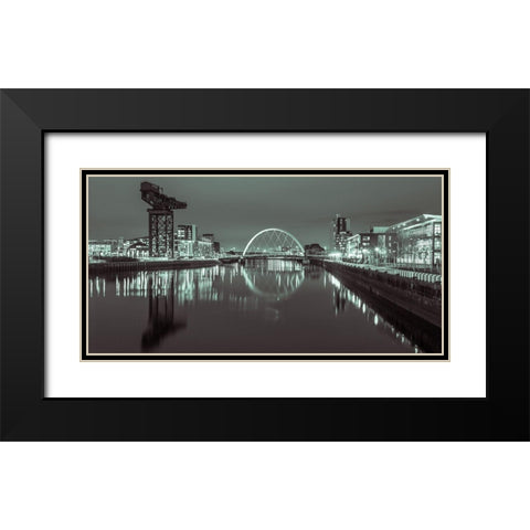 View along the river Clyde at night, Glasgow, FTBR-1901 Black Modern Wood Framed Art Print with Double Matting by Frank, Assaf