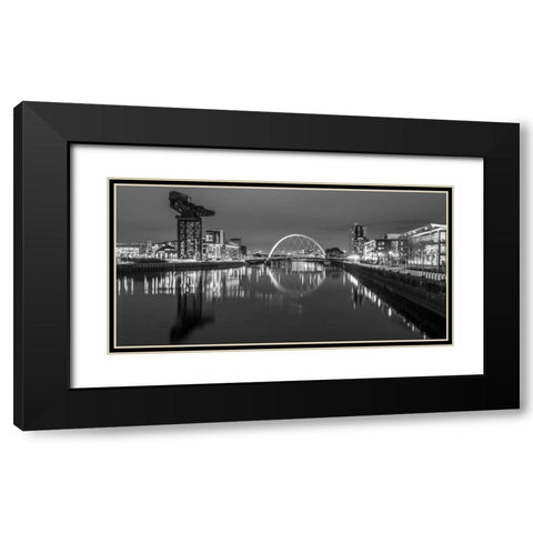 View along the river Clyde at night, Glasgow, FTBR-1807 Black Modern Wood Framed Art Print with Double Matting by Frank, Assaf