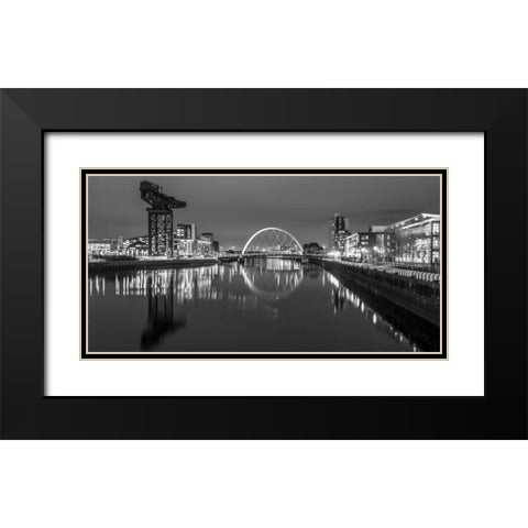 View along the river Clyde at night, Glasgow, FTBR-1807 Black Modern Wood Framed Art Print with Double Matting by Frank, Assaf