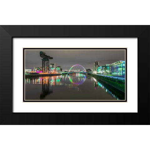 View along the river Clyde at night, Glasgow Black Modern Wood Framed Art Print with Double Matting by Frank, Assaf