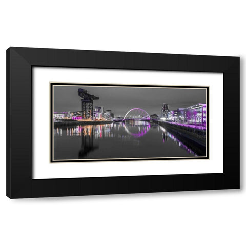 View along the river Clyde at night, Glasgow Black Modern Wood Framed Art Print with Double Matting by Frank, Assaf