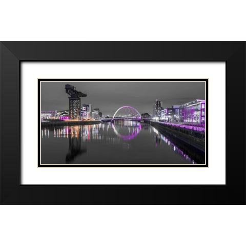 View along the river Clyde at night, Glasgow Black Modern Wood Framed Art Print with Double Matting by Frank, Assaf