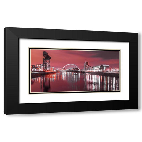 View along the river Clyde at night, Glasgow, FTBR-1902 Black Modern Wood Framed Art Print with Double Matting by Frank, Assaf