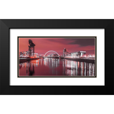 View along the river Clyde at night, Glasgow, FTBR-1902 Black Modern Wood Framed Art Print with Double Matting by Frank, Assaf