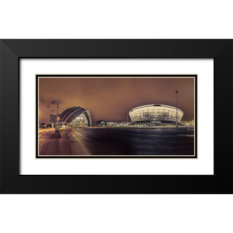 Evening view of Clyde Auditorium and SSE Hydro in Glasgow, FTBR-1904 Black Modern Wood Framed Art Print with Double Matting by Frank, Assaf