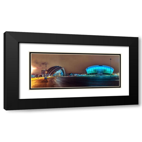 Evening view of Clyde Auditorium and SSE Hydro in Glasgow, FTBR-1903 Black Modern Wood Framed Art Print with Double Matting by Frank, Assaf