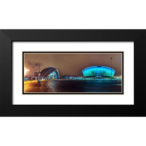 Evening view of Clyde Auditorium and SSE Hydro in Glasgow, FTBR-1903 Black Modern Wood Framed Art Print with Double Matting by Frank, Assaf