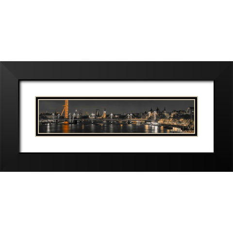Panoramic view of London skyline over River Thames Black Modern Wood Framed Art Print with Double Matting by Frank, Assaf